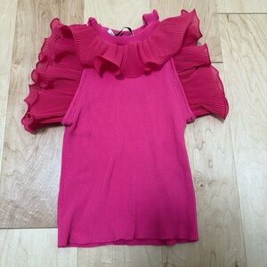 Zara womens pink ruffle sleeve ribbed top‎ size S 
Coquette Girlcore